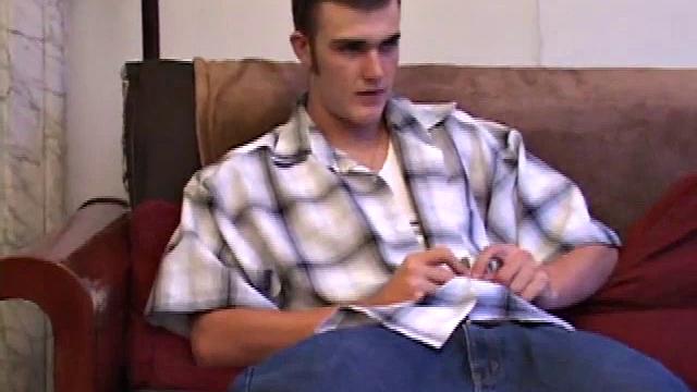 After getting naked, Christian lubes up his huge cock and starts jacking off. For some added stimulation, he fingers his asshole as he strokes and in no time his warm cum erupts onto his chest.