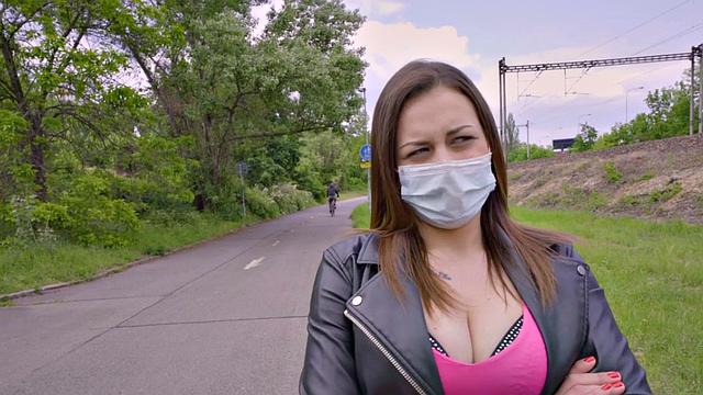 Real busty slut gives head outdoor