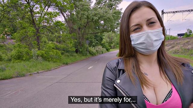 Real busty slut gives head outdoor