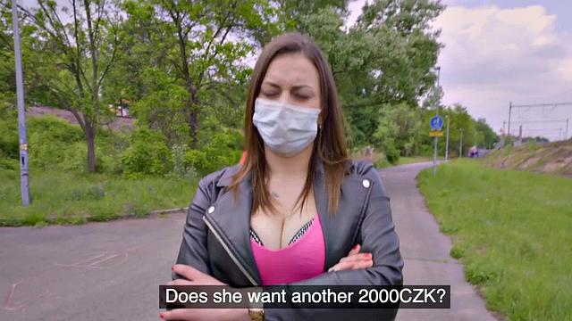 Real busty slut gives head outdoor