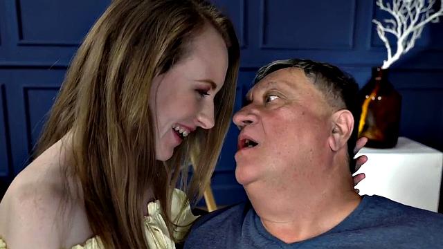 Lucky grandpa fucks petite bae in wet pussy hole