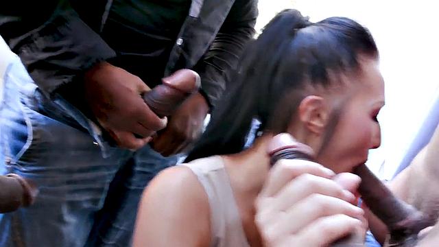 Asian DP babe gangbanged by BBC guys till cum in mouth