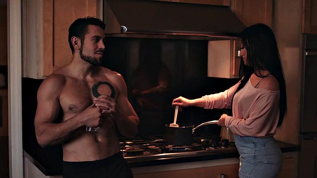 Sinning MILF with natural tits rides stepson's cock