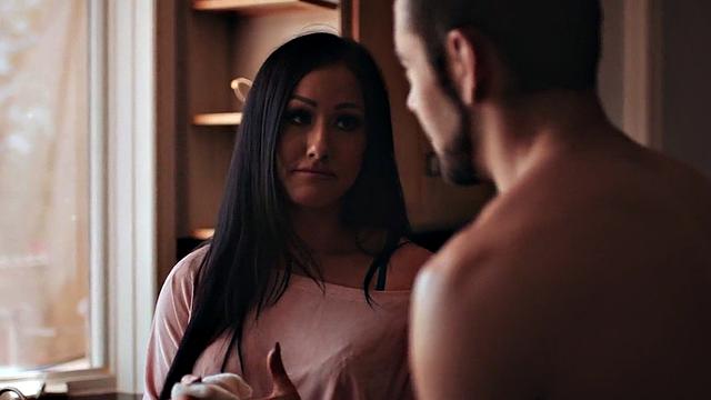 Sinning MILF with natural tits rides stepson's cock