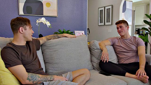 Два накачанных татуированных парня жестко трахаются без резинки