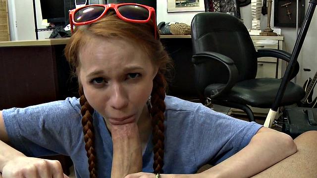 POV office sex with a petite 21yo redhead getting drilled by BWC