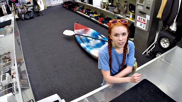 POV office sex with a petite 21yo redhead getting drilled by BWC