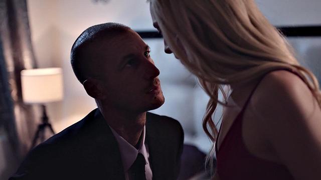 Petite stepdaughter riding her dad