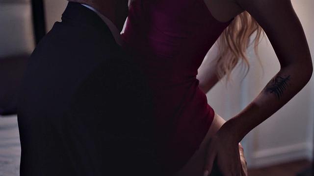 Petite stepdaughter riding her dad