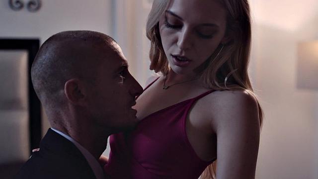 Petite stepdaughter riding her dad