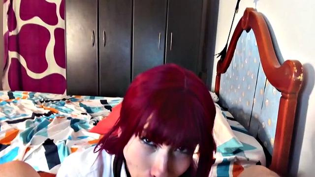 Cute redhead takes a huge cock in her mouth