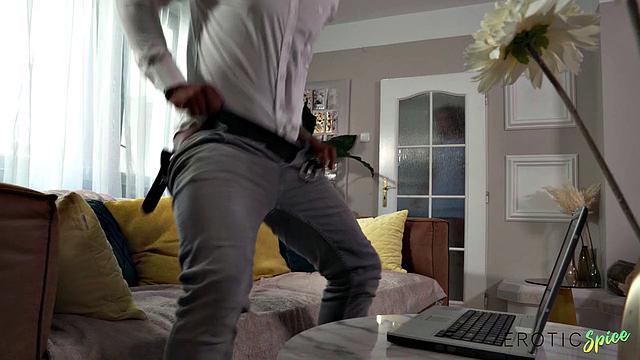 Babe in blue panties filled