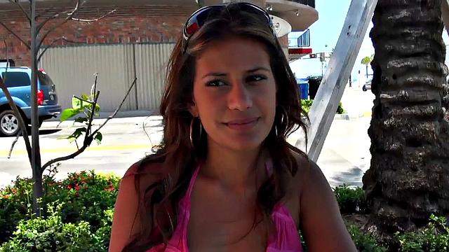 Latina hottie with brown hair enjoys a hot outdoor fuck in a bikini