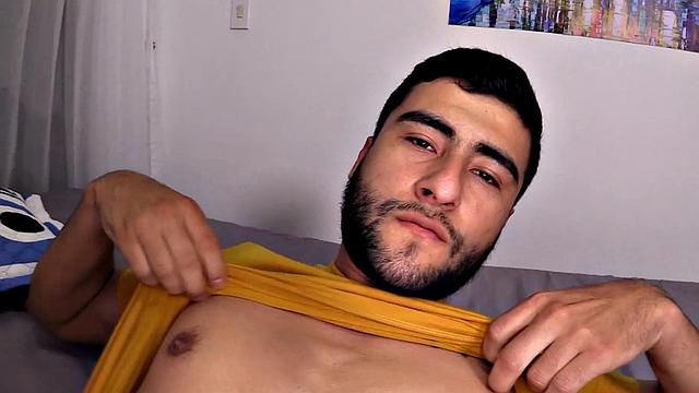 Sucking is a real turn on for Rubiel and there's a big one in the room for him to service, once he's stripped naked and worked up a boner.