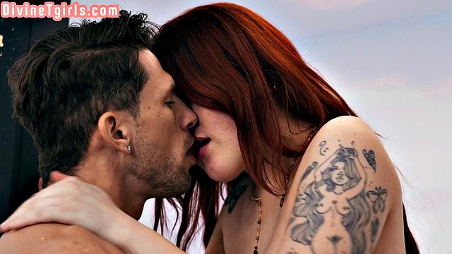 Tattooed big ass trans buttfucked by lover