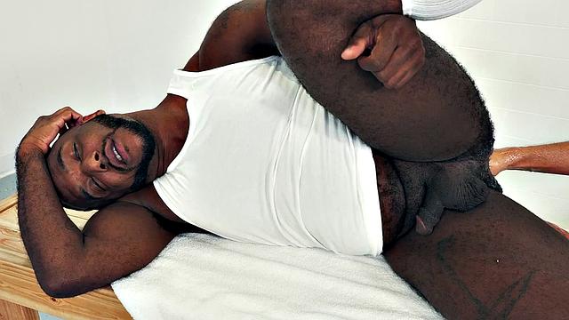 Hairy Black hunk assfisted and rimmed by skinny BF