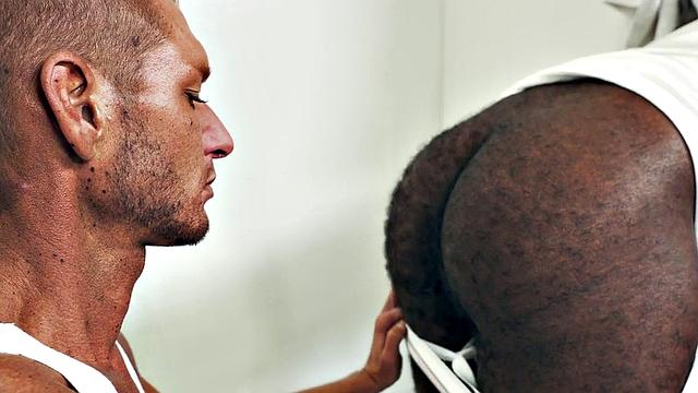 Hairy Black hunk assfisted and rimmed by skinny BF