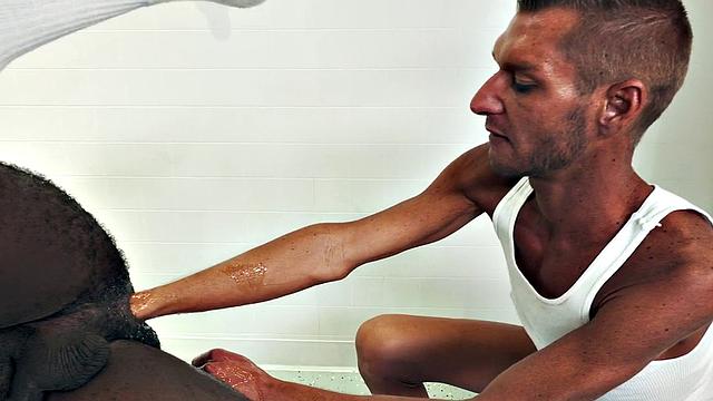 Hairy Black hunk assfisted and rimmed by skinny BF