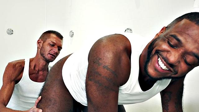 Hairy Black hunk assfisted and rimmed by skinny BF