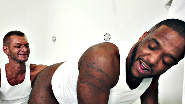 Hairy Black hunk assfisted and rimmed by skinny BF