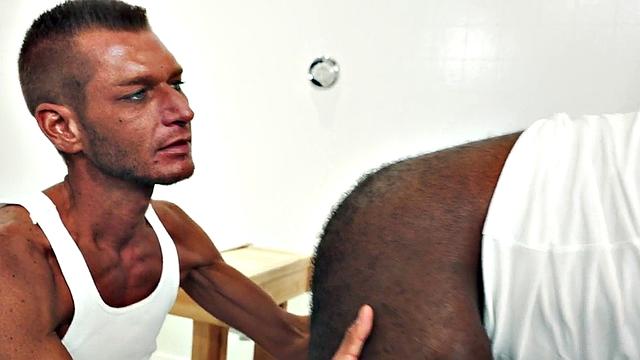 Hairy Black hunk assfisted and rimmed by skinny BF