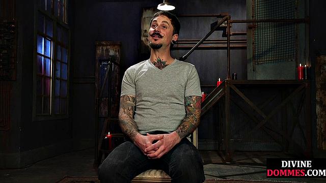 Busty domme pegging her subject after paddling