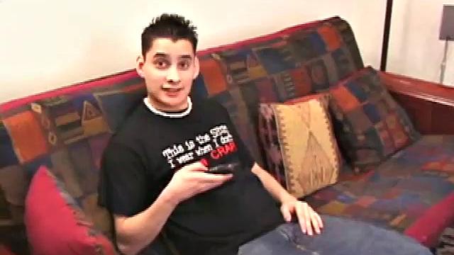 Travis Martinez starts out on the sofa to strip naked and get his cock hard. Then he strokes hard and makes his big balls bounce.