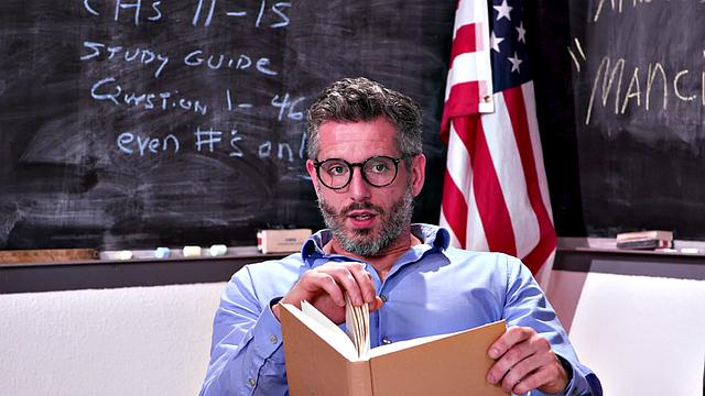 Hairy college babe banged by her teacher in the classroom