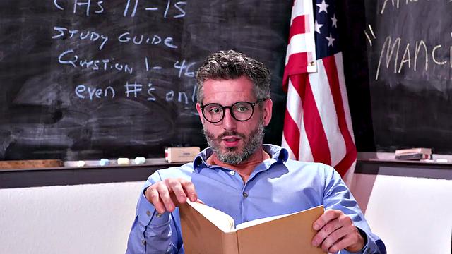 Hairy college babe banged by her teacher in the classroom