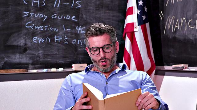 Hairy college babe banged by her teacher in the classroom