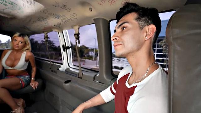 Fooled stud fucks gays in bus till facial