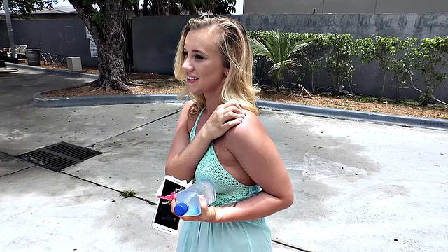 Blonde cutie with a tattoo sucks and fucks in public like a pro