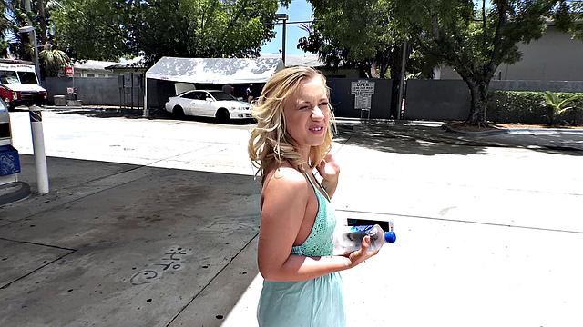 Blonde cutie with a tattoo sucks and fucks in public like a pro