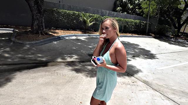 Blonde cutie with a tattoo sucks and fucks in public like a pro