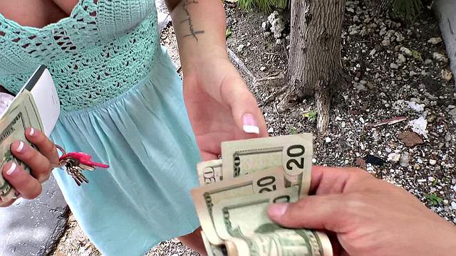 Blonde cutie with a tattoo sucks and fucks in public like a pro