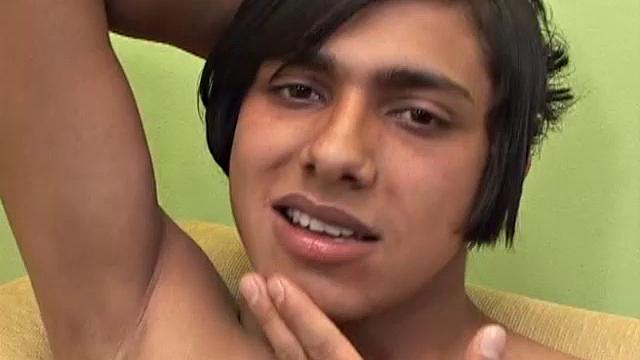 Matias is a cute Latin twink with an uncut cock that's in need of some attention. On the sofa, he strips naked and goes to work stroking up a boner. For some added stimulation, his fingers find his ass, and we get a nice close-up of his hole.