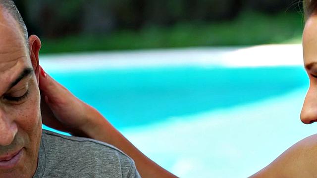 Teenage babe riding senior citizen dick before facial