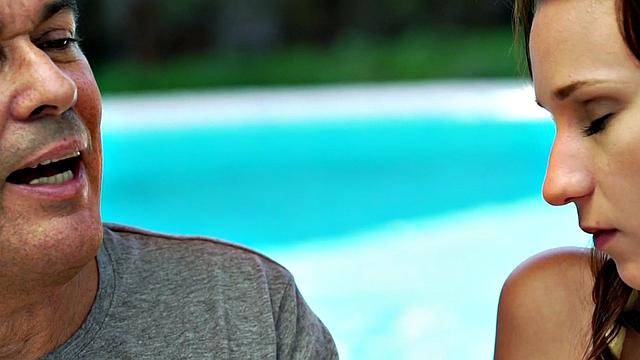 Teenage babe riding senior citizen dick before facial