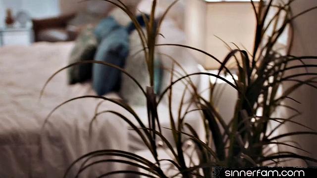 Big-titted stepmom riding stepson's cock