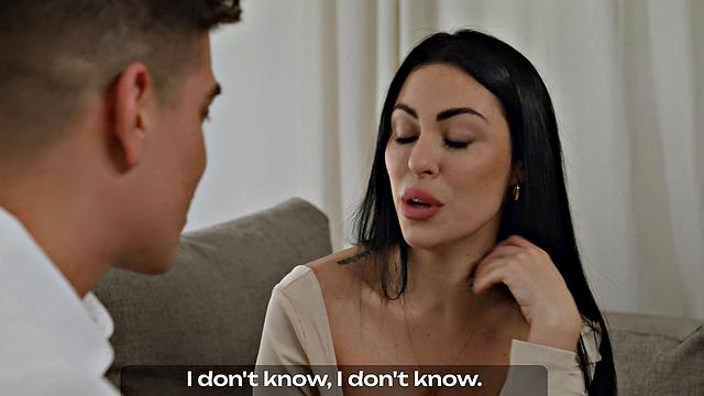Beautiful black-haired with large tits, Sapphire Astrea, invites Jason Carrera's rock-hard man-meat for a lucky fuck-fest in total HD