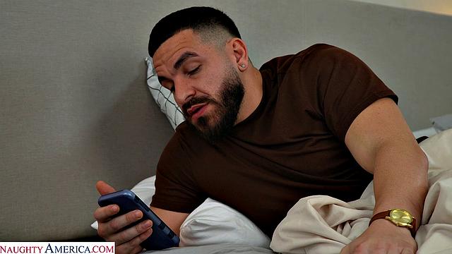 Latina MILF Sandy Love finds a hard cock under the sheets