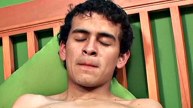 Skinny Latin twink Damian takes us to his bedroom to watch him beat off. Clothes strip off, big uncut cock gets stiff, this naked and horny young man begin stroking with determination
