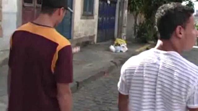 Two young and sexy Latinos discovered an abandoned courtyard where they begin by kissing passionately