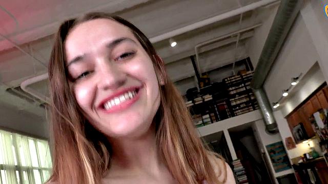 Sweet babe teases cock with passionate handjob