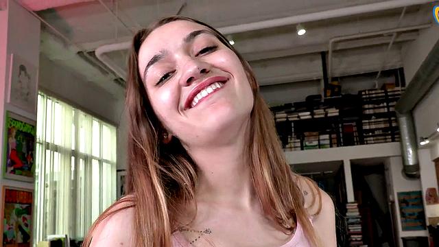 Sweet babe teases cock with passionate handjob