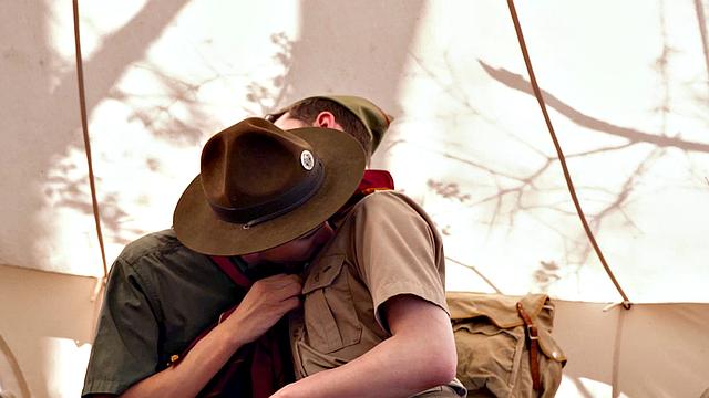 Newbie scout rimmed in outdoor tent before assfucking