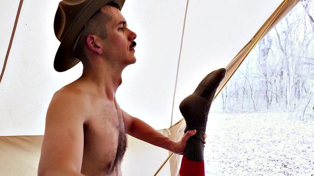 Newbie scout rimmed in outdoor tent before assfucking