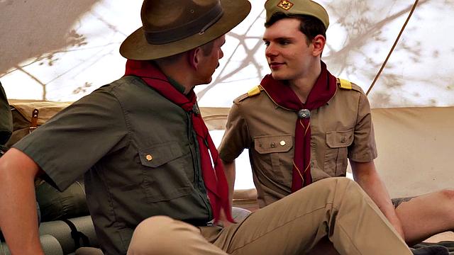 Newbie scout rimmed in outdoor tent before assfucking