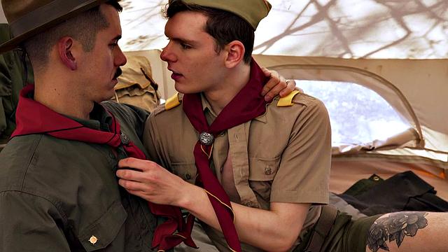 Newbie scout rimmed in outdoor tent before assfucking