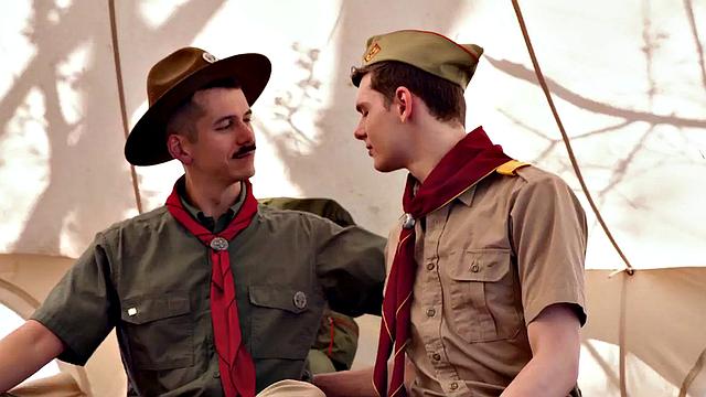 Newbie scout rimmed in outdoor tent before assfucking